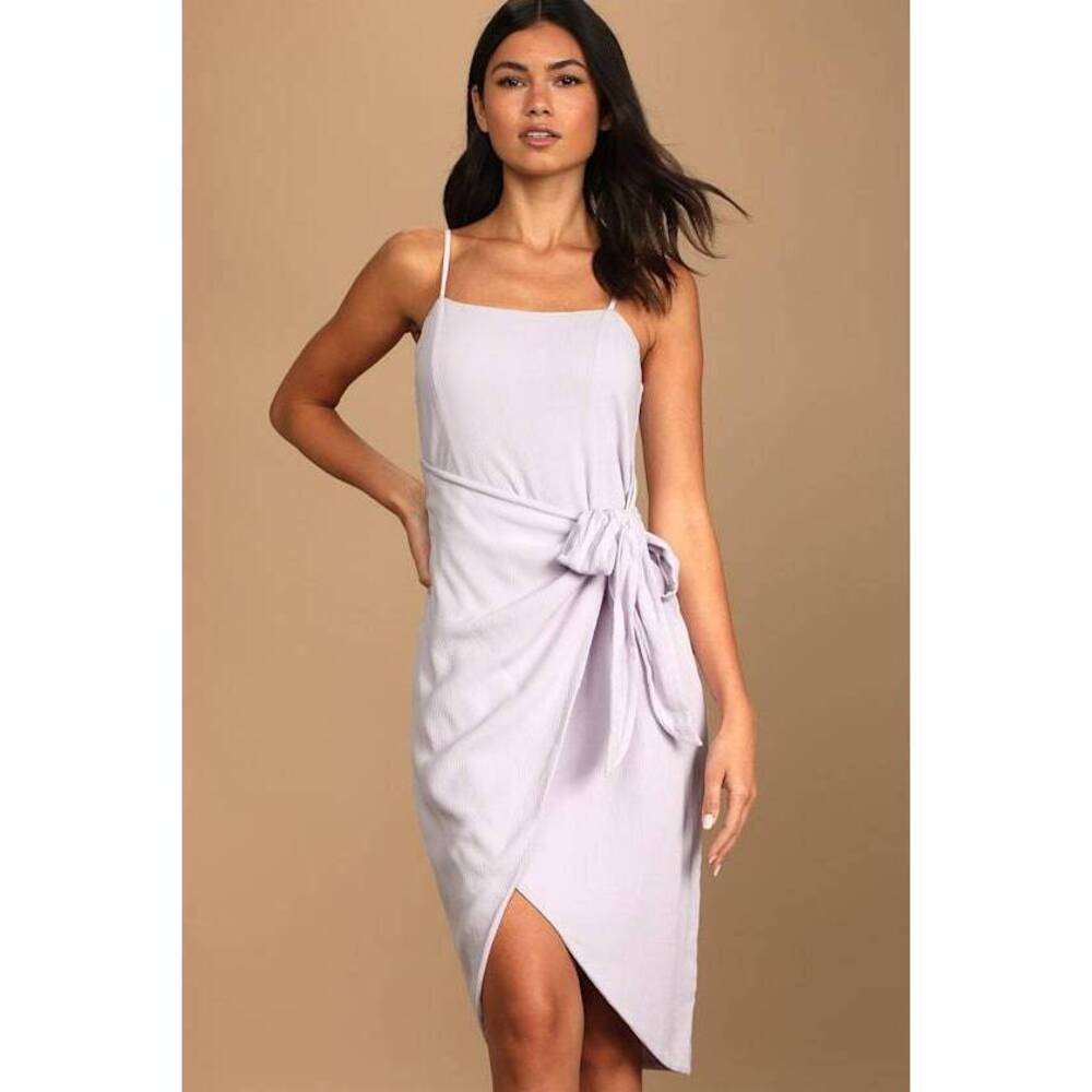 Lulus Stay Sunny Lavender Faux Wrap Midi Dress Purple - Size L